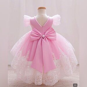 SHEIN Glamorique Kids Pink Glitter Backless Mesh Trailing Birthday Party Dress